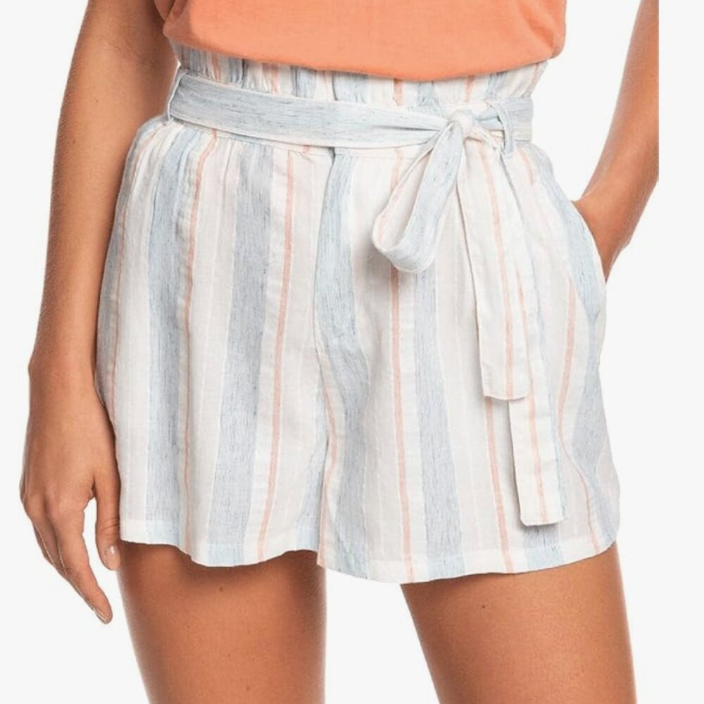Roxy Junior's Morro Bay Yarn Dyed Beach Short, Snow White Omega Stripe, NWOT